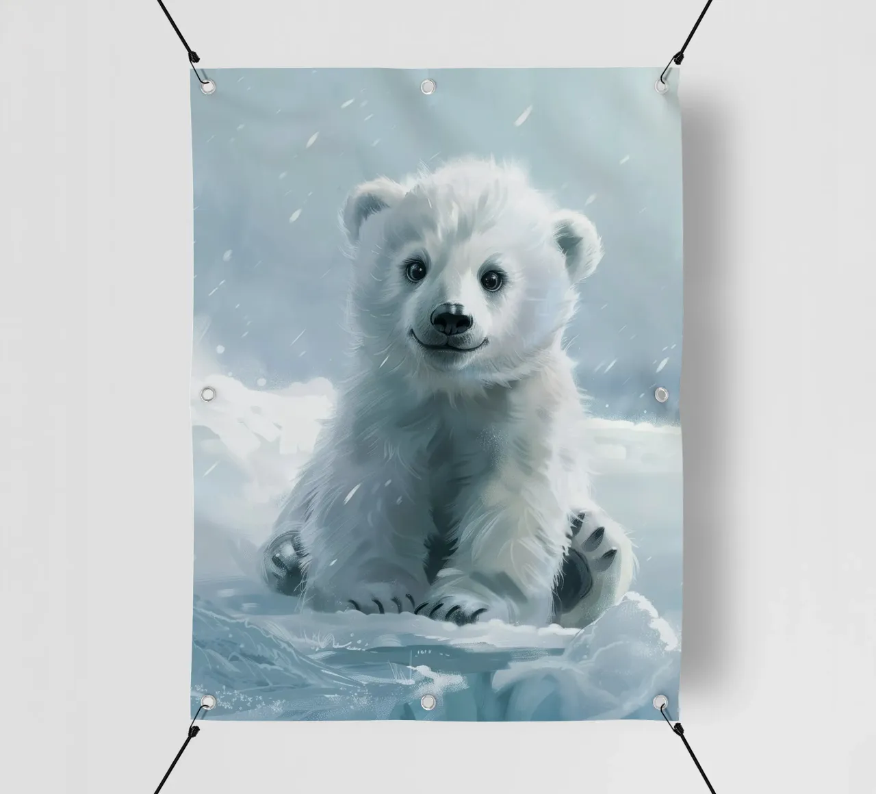 Un cucciolo di orso polare felice che gioca sul ghiaccio e sulla neve nell'Artico telo in pvc da DesignDoodle