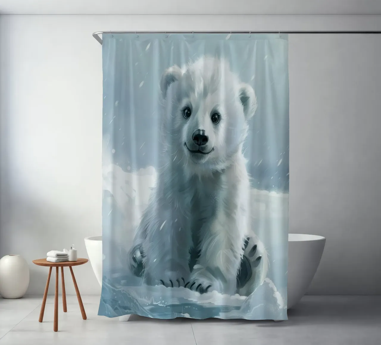 Un cucciolo di orso polare felice che gioca sul ghiaccio e sulla neve nell'Artico tenda da doccia da DesignDoodle
