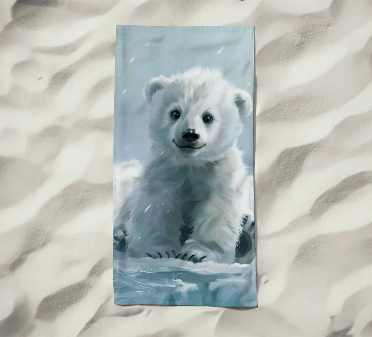 Un cucciolo di orso polare felice che gioca sul ghiaccio e sulla neve nell'Artico telo mare da DesignDoodle