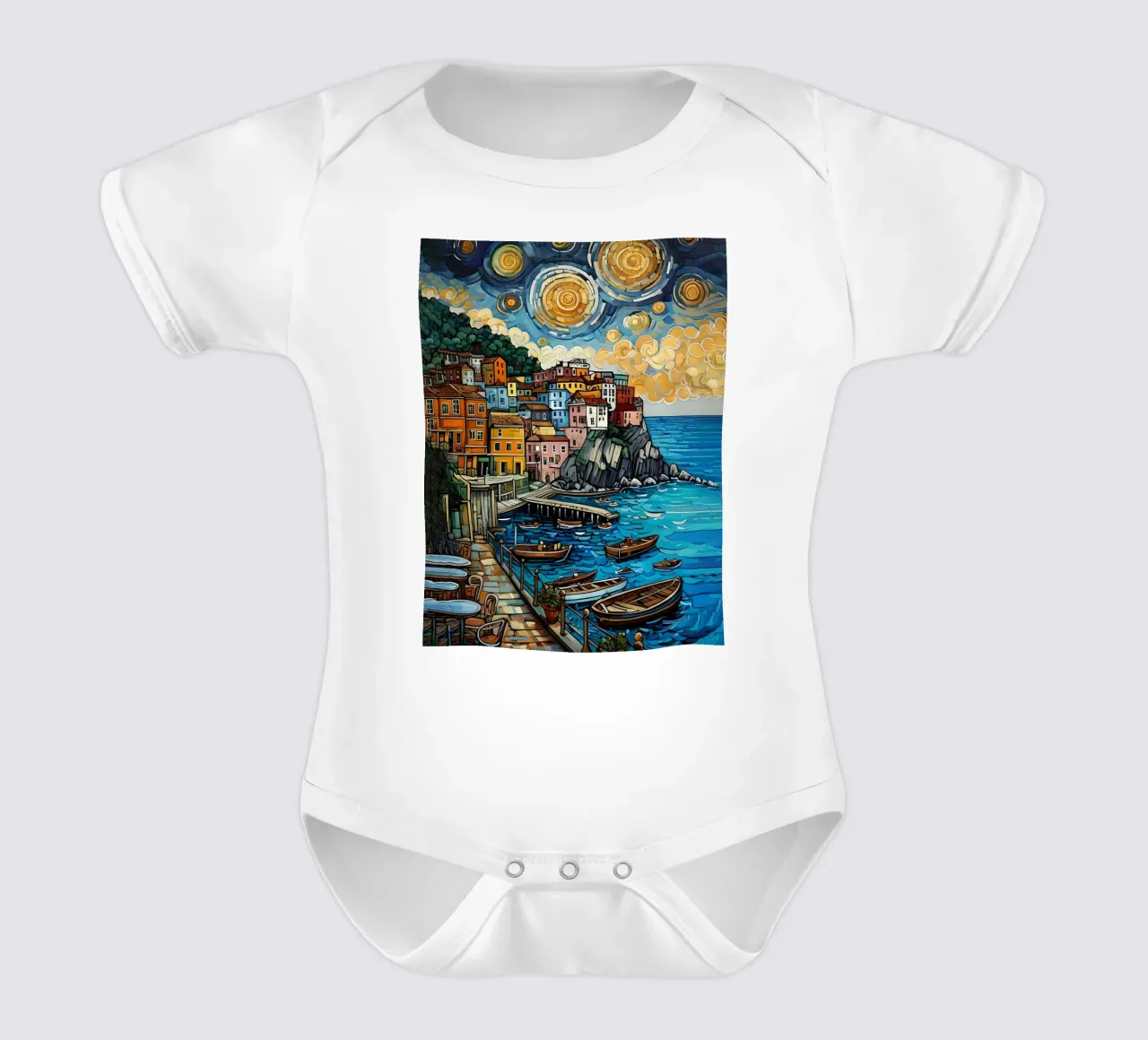 Coastal Village Painting short-sleeve baby romper by 🎨 Point and Art