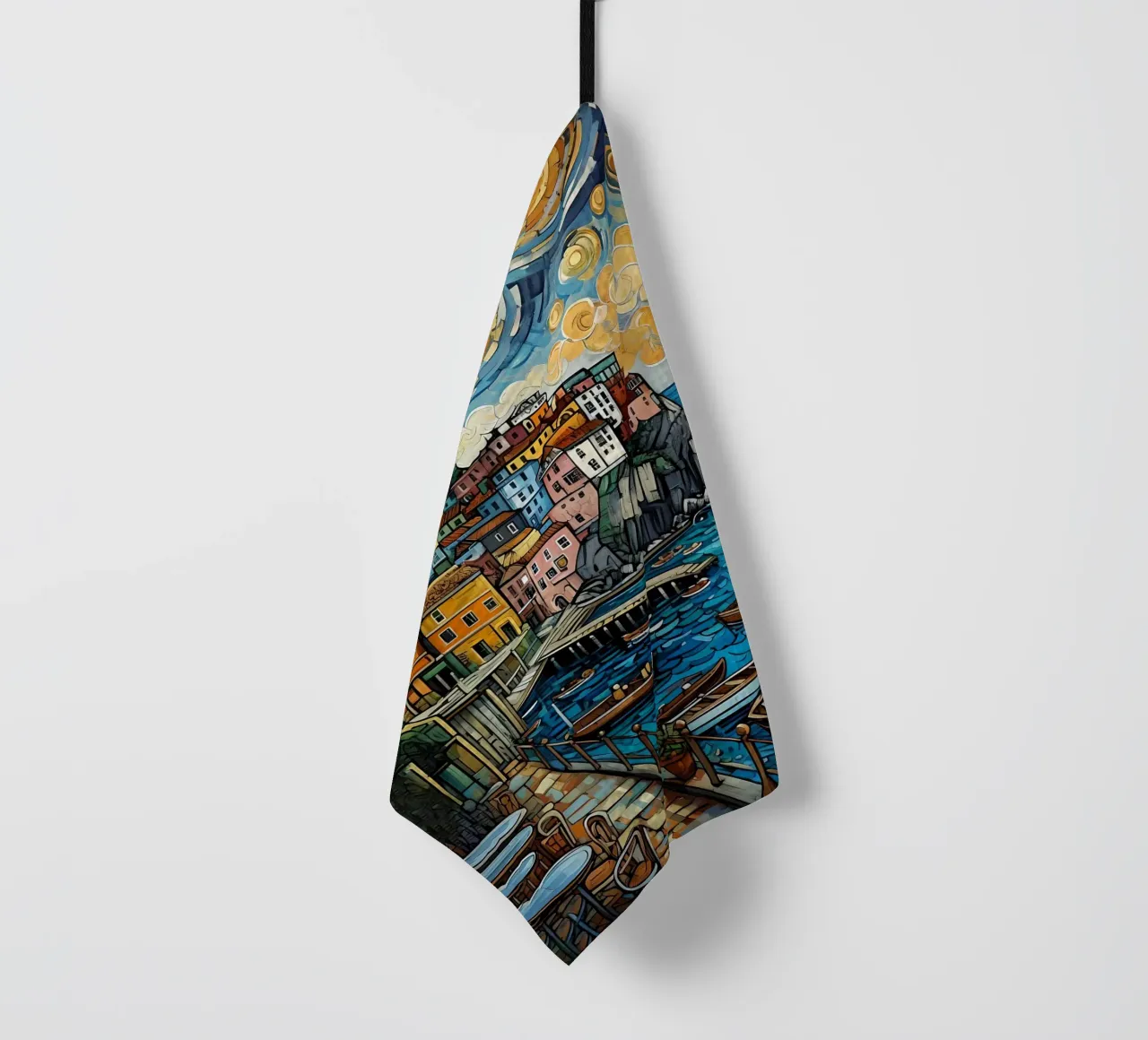 Coastal Village Painting tea towel by 🎨 Point and Art
