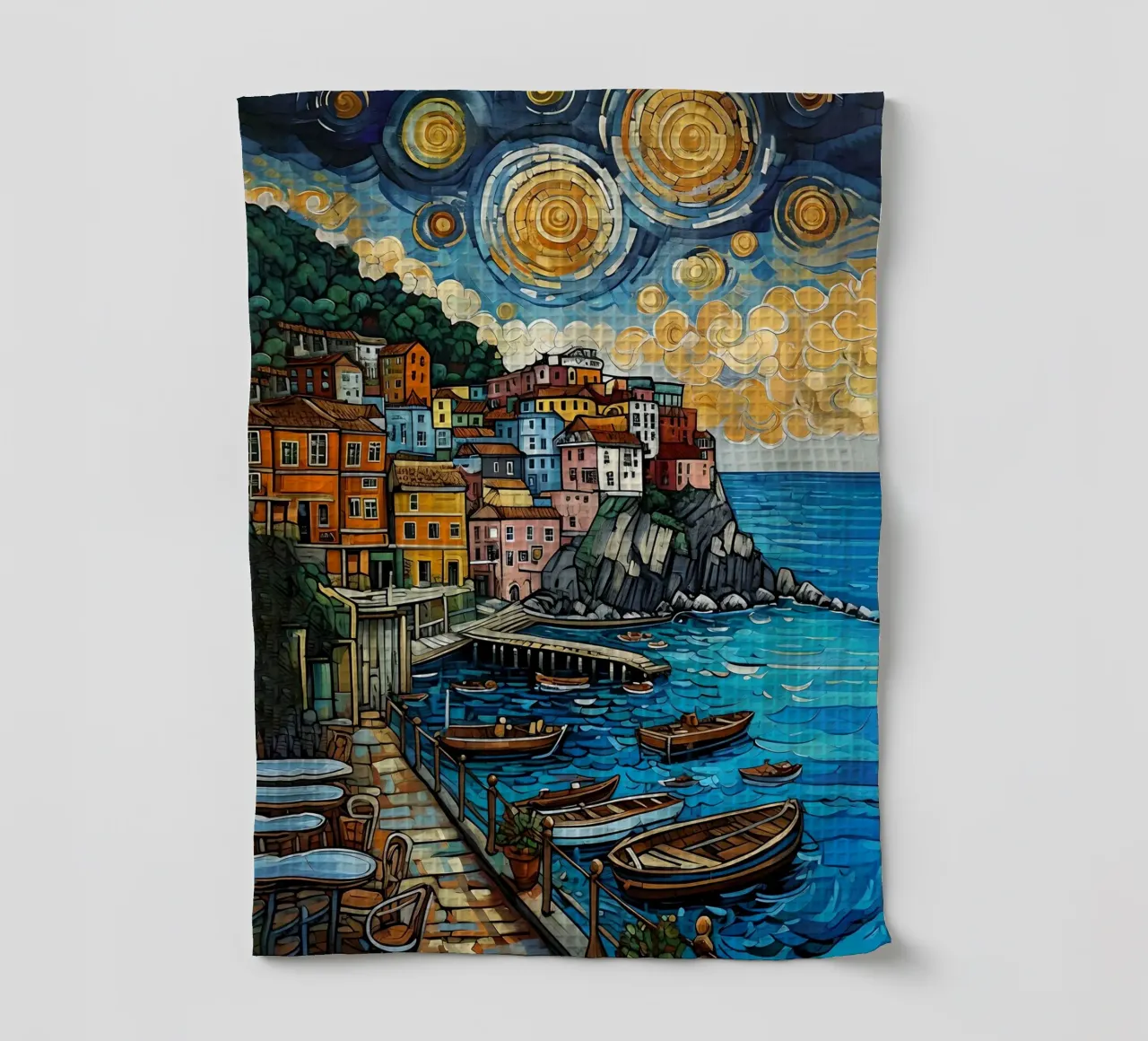Coastal Village Painting tea towel by 🎨 Point and Art