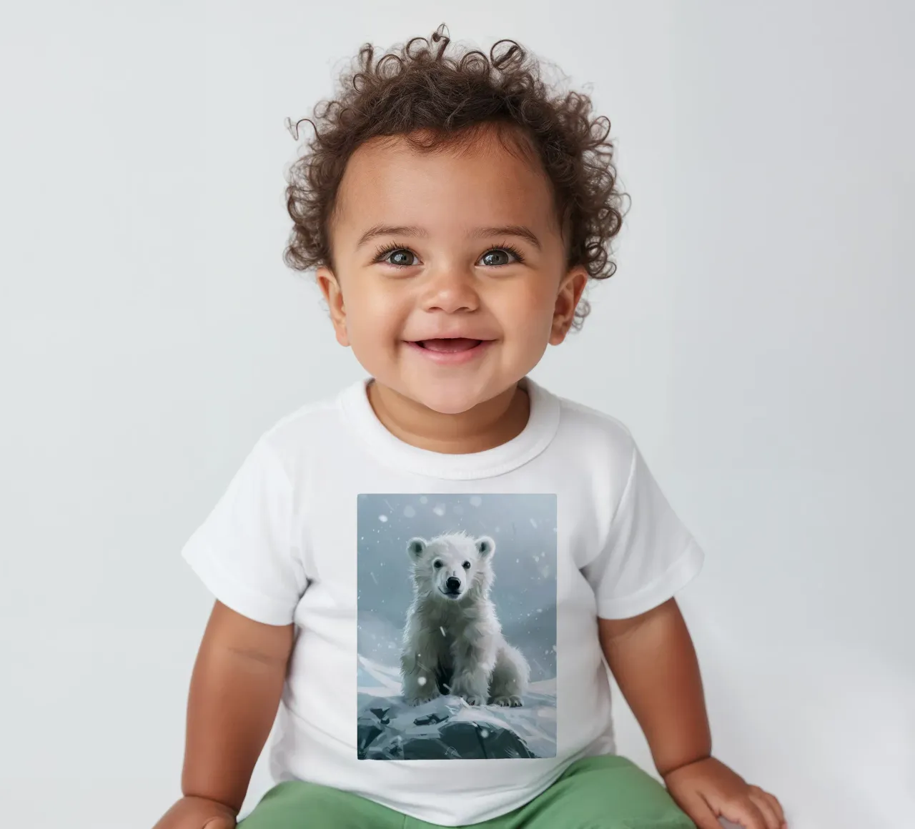 Cucciolo di orso polare seduto su un paesaggio innevato con neve cadente maglietta neonato da DesignDoodle