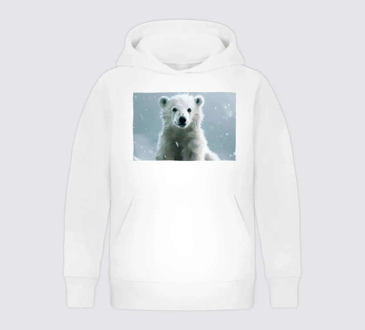 Cucciolo di orso polare seduto su un paesaggio innevato con neve cadente felpa bambino con cappuccio da DesignDoodle
