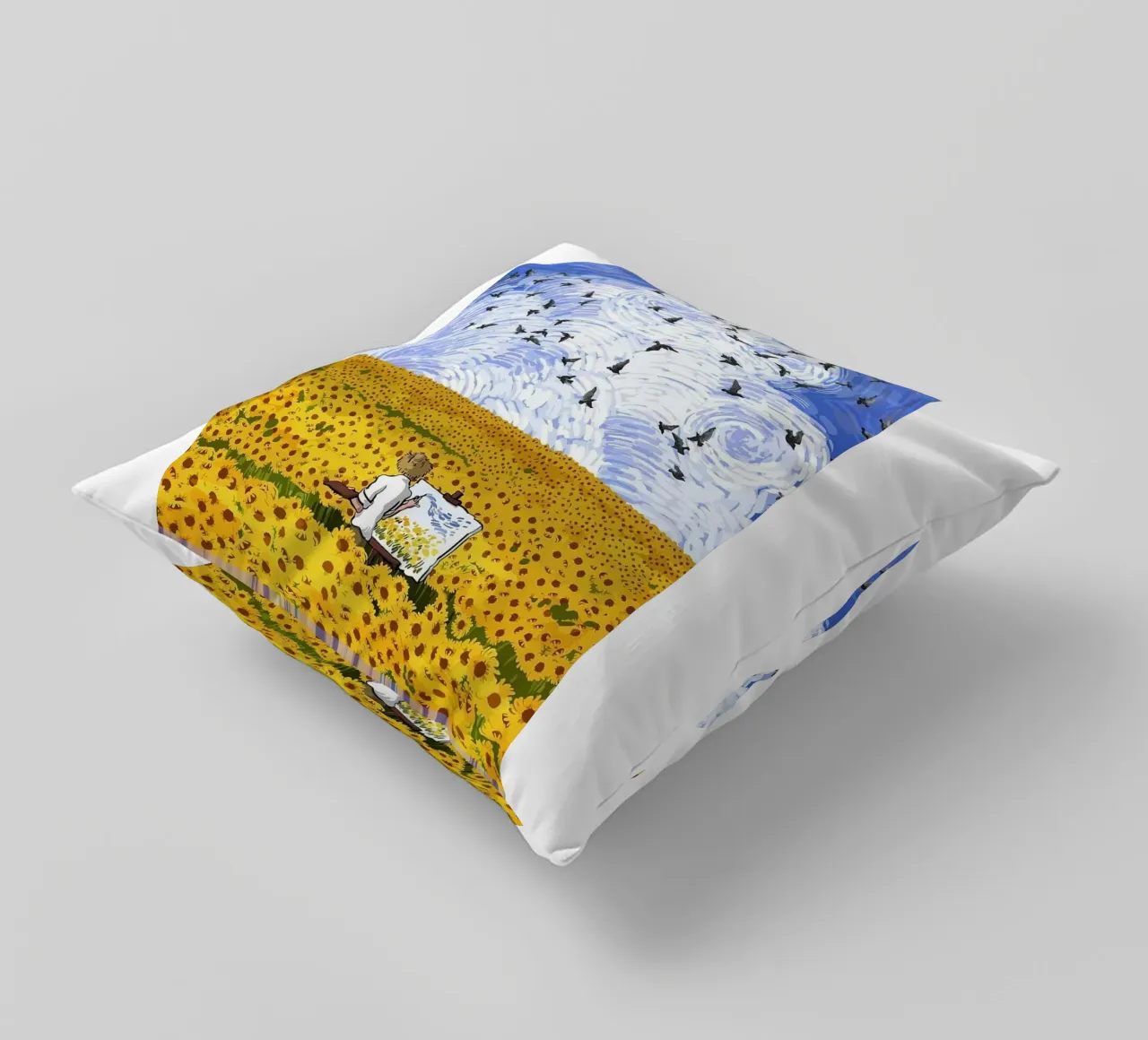 sunflower field decorative cushion by cloud shop