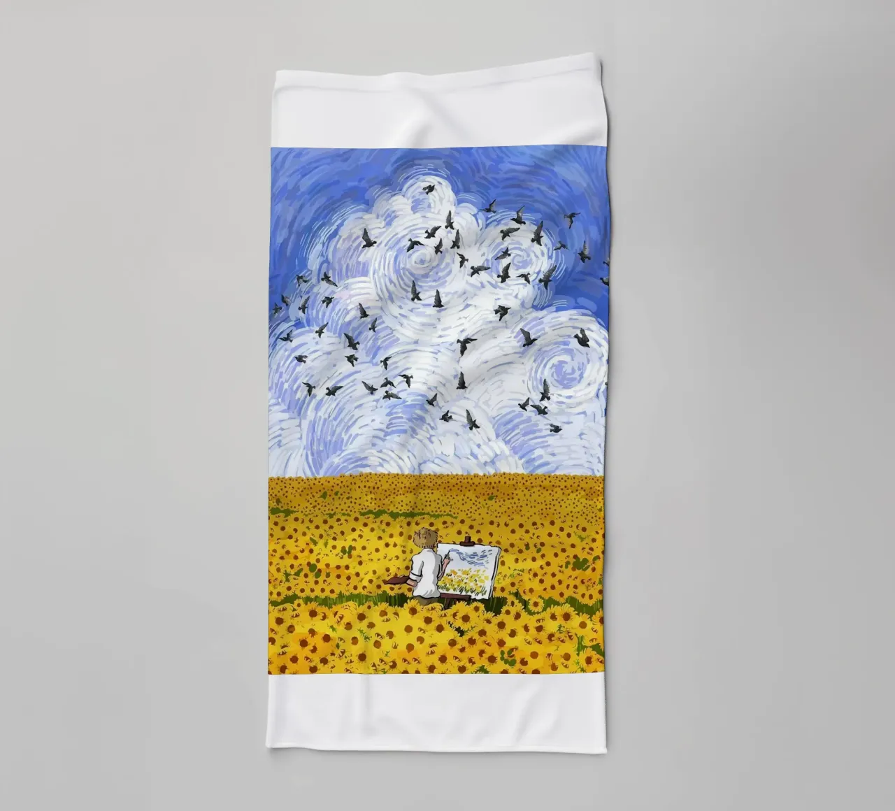 sunflower field towel by cloud shop