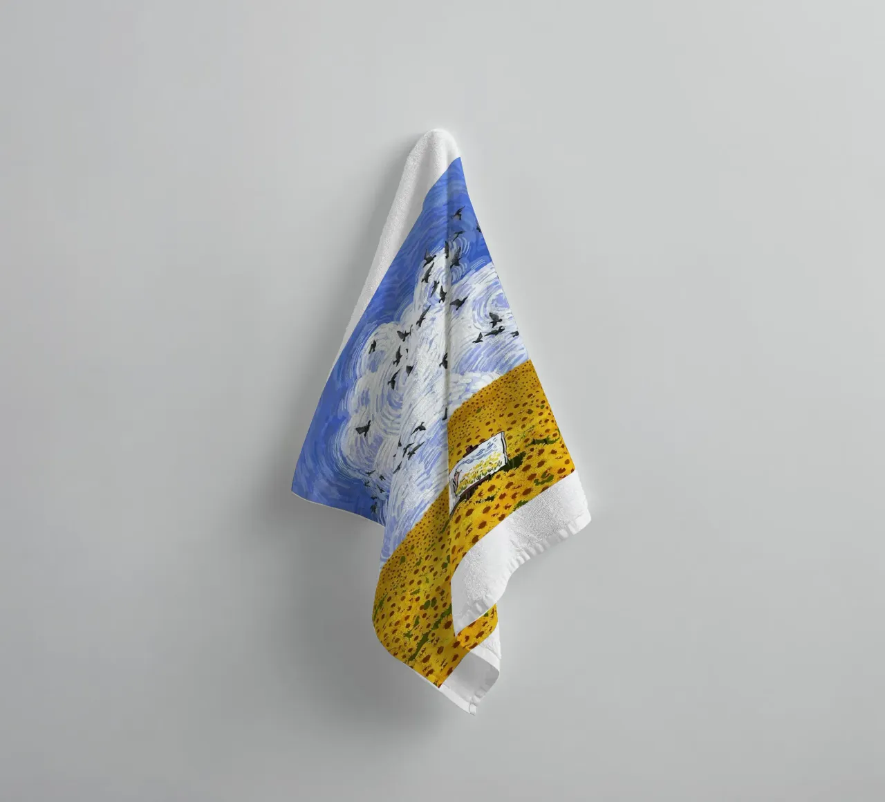 sunflower field towel by cloud shop