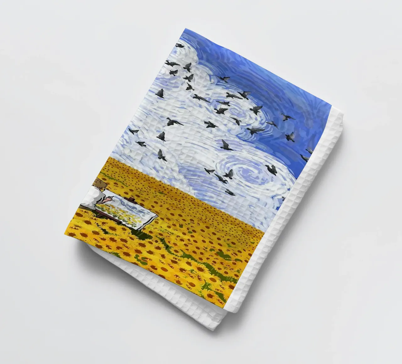 sunflower field tea towel by cloud shop