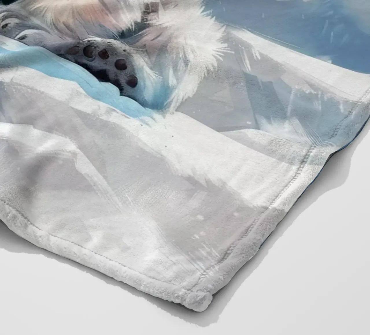 Polar bear cub resting on an ice ledge in a snowy wilderness fleece blanket by DesignDoodle