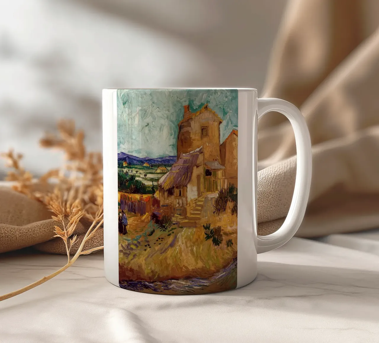 pittura ad olio con tetto di paglia tazza in ceramica da cloud shop