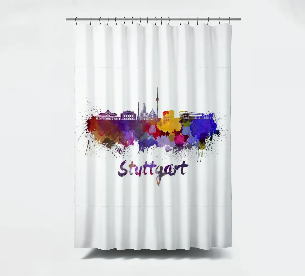 Stuttgart skyline shower curtain by 🎨 Point and Art
