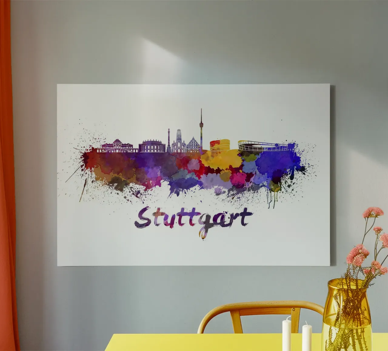 De skyline van Stuttgart canvas met Baklijst van 🎨 Point and Art