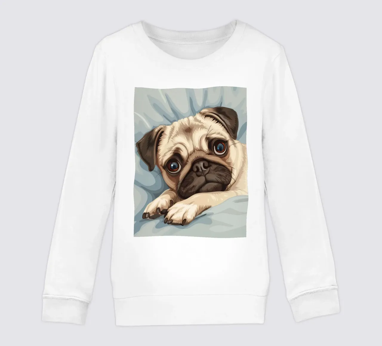 Mignon carlin se reposant sur un tissu doux avec une expression pensive sweat enfant de DesignDoodle