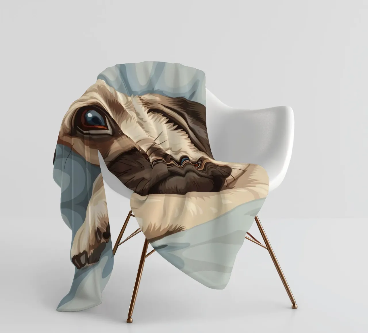 Cute pug resting on soft fabric with a thoughtful expression fleece blanket by DesignDoodle