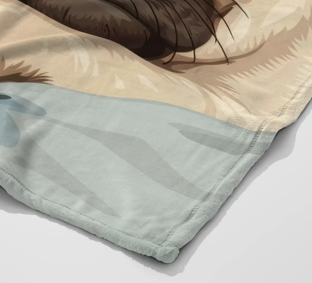 Cute pug resting on soft fabric with a thoughtful expression fleece blanket by DesignDoodle