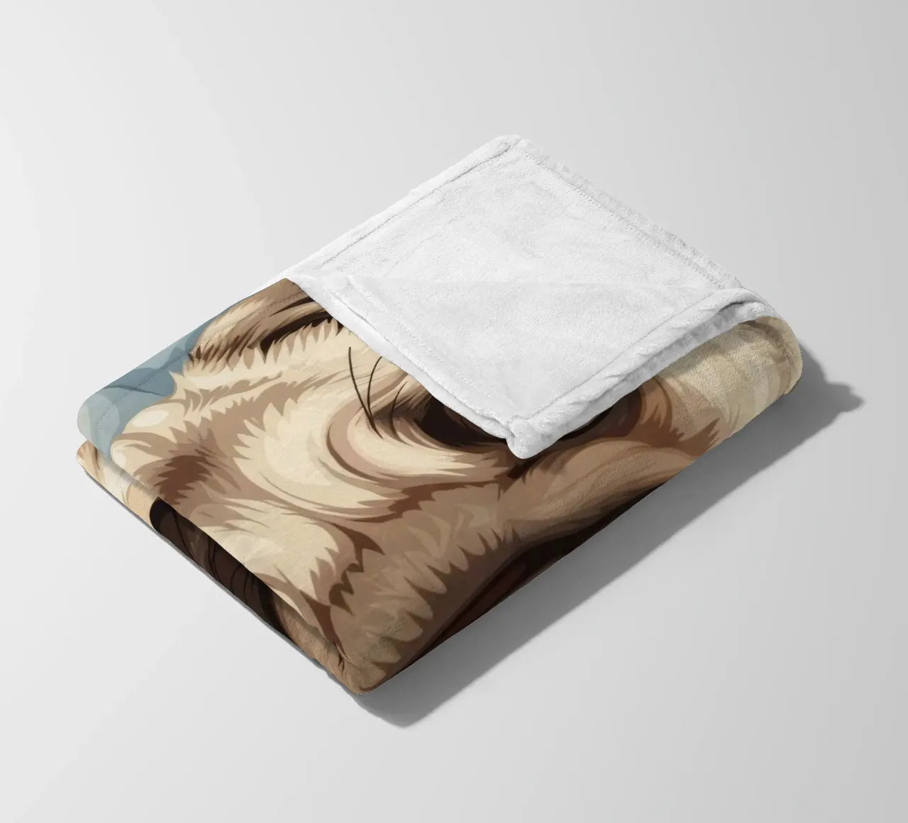 Cute pug resting on soft fabric with a thoughtful expression fleece blanket by DesignDoodle