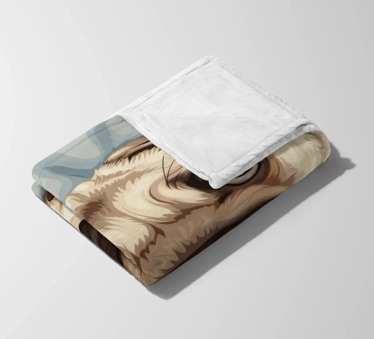 Cute pug resting on soft fabric with a thoughtful expression fleece blanket by DesignDoodle