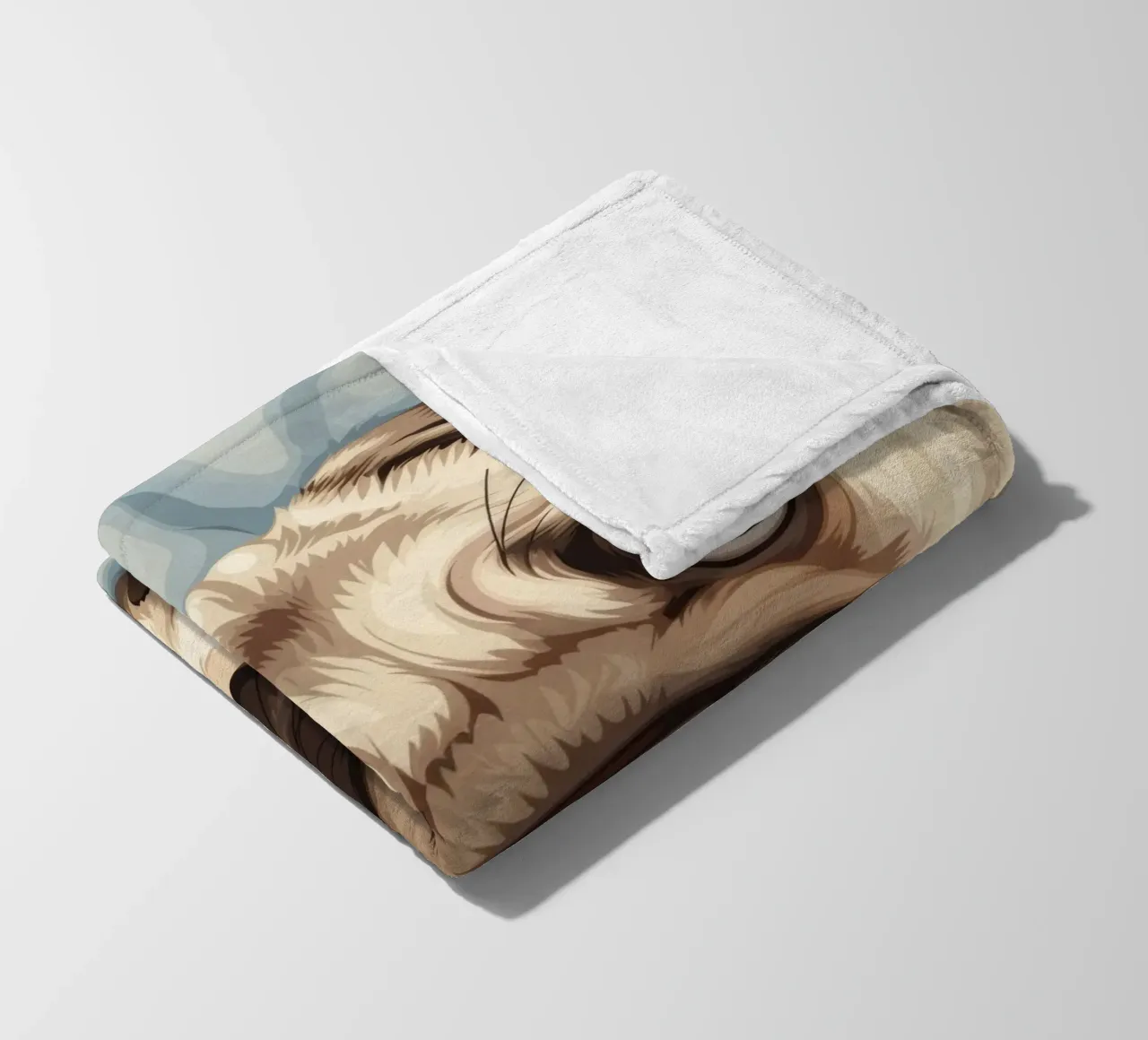 Cute pug resting on soft fabric with a thoughtful expression fleece blanket by DesignDoodle