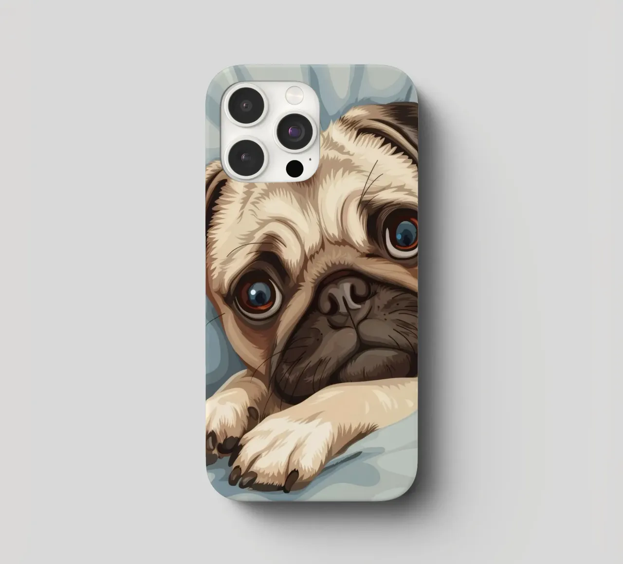 Cute pug resting on soft fabric with a thoughtful expression iphone case by DesignDoodle