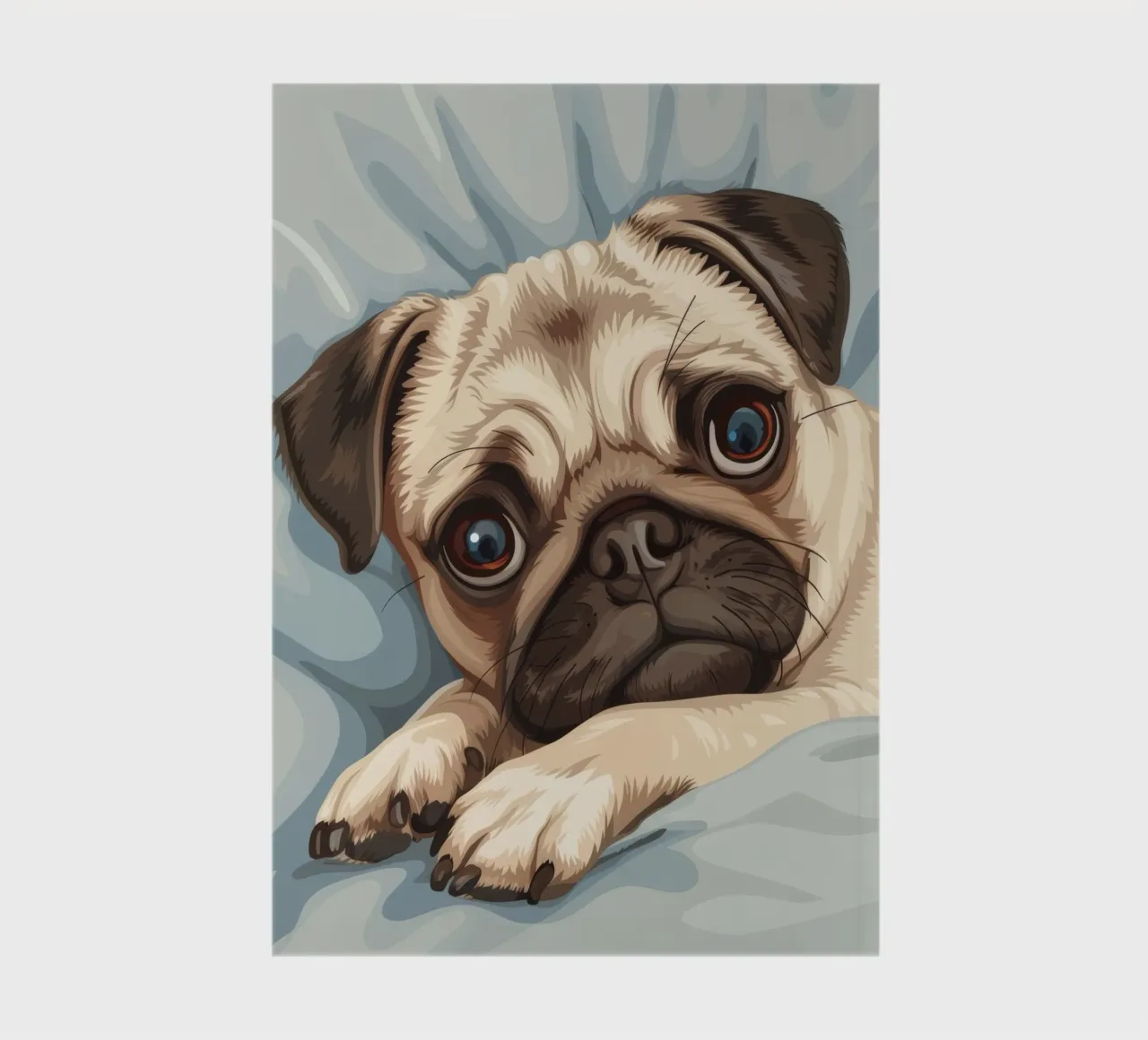 Cute pug resting on soft fabric with a thoughtful expression notebook by DesignDoodle