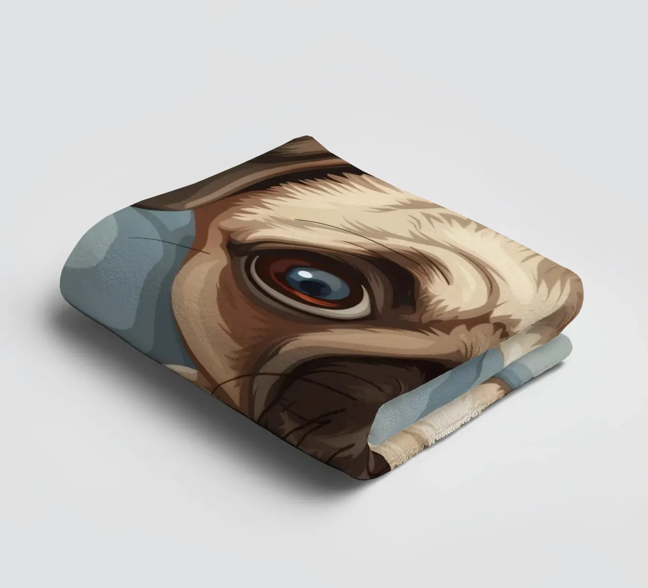 Cute pug resting on soft fabric with a thoughtful expression towel by DesignDoodle
