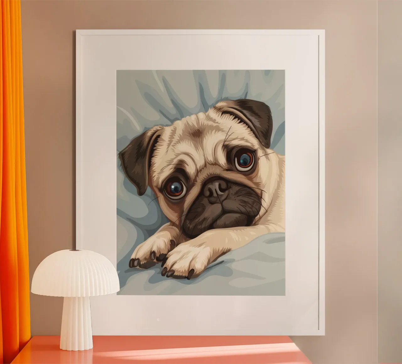 Mignon carlin se reposant sur un tissu doux avec une expression pensive hahnemühle de DesignDoodle
