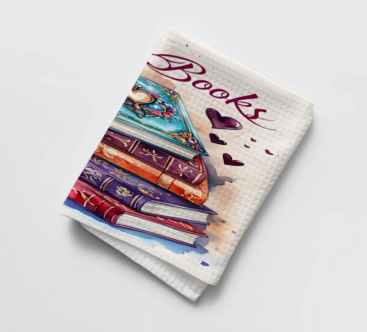 Love Books Watercolor Stack tea towel by 🥝 KIWI STORE