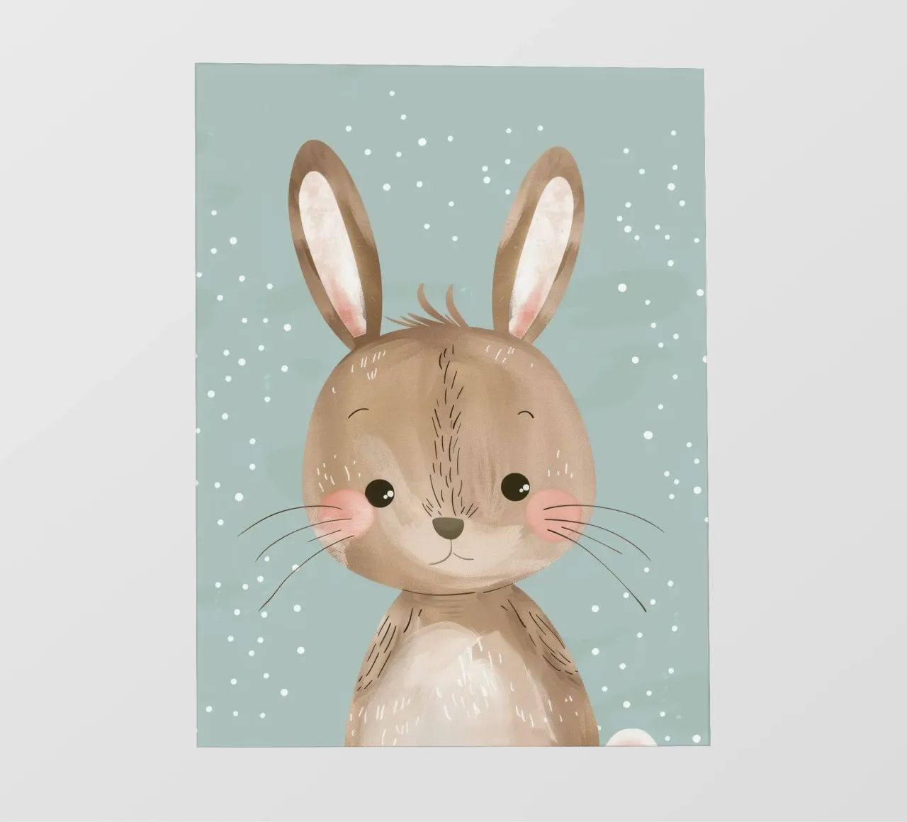 Cute rabbit character with soft features, light blue art backlit film by DesignDoodle