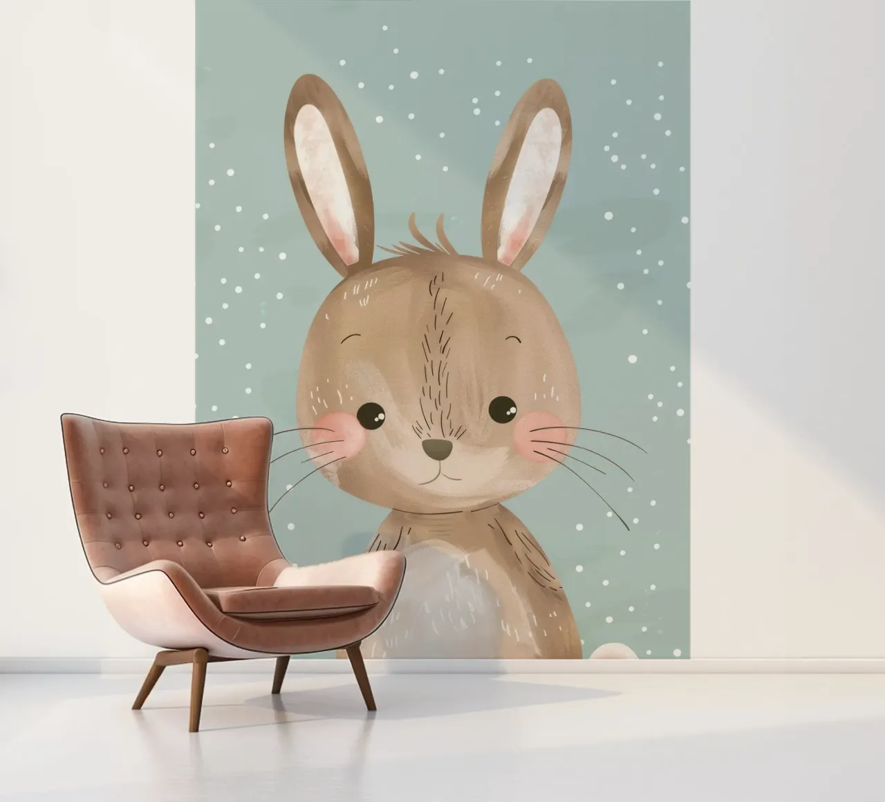 Cute rabbit character with soft features, light blue art photo wallpaper by DesignDoodle