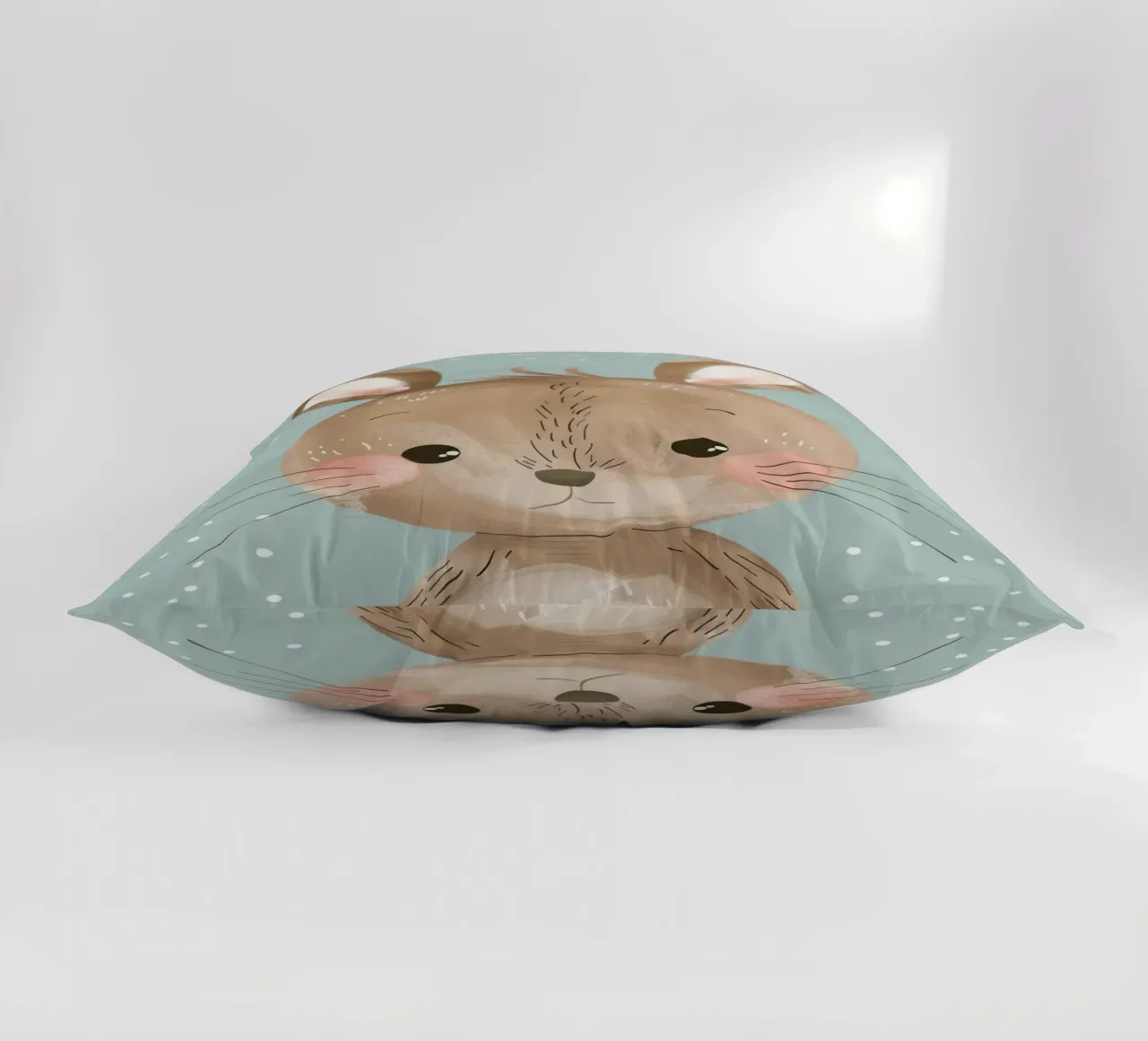 Cute rabbit character with soft features, light blue art decorative cushion by DesignDoodle