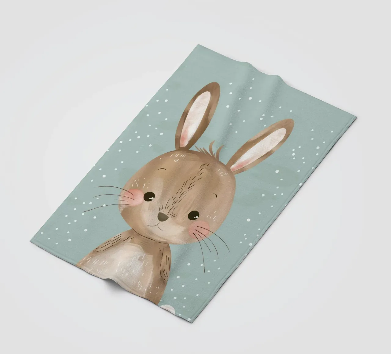 Cute rabbit character with soft features, light blue art fleece blanket by DesignDoodle