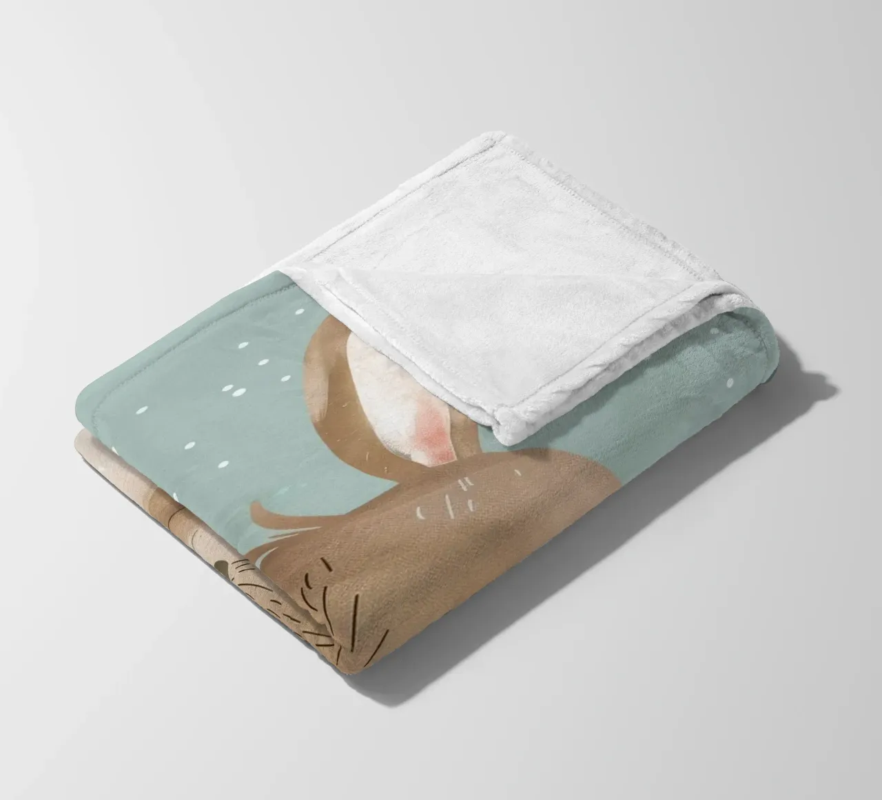 Cute rabbit character with soft features, light blue art fleece blanket by DesignDoodle