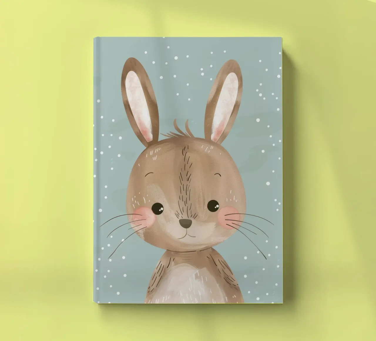 Cute rabbit character with soft features, light blue art notebook by DesignDoodle
