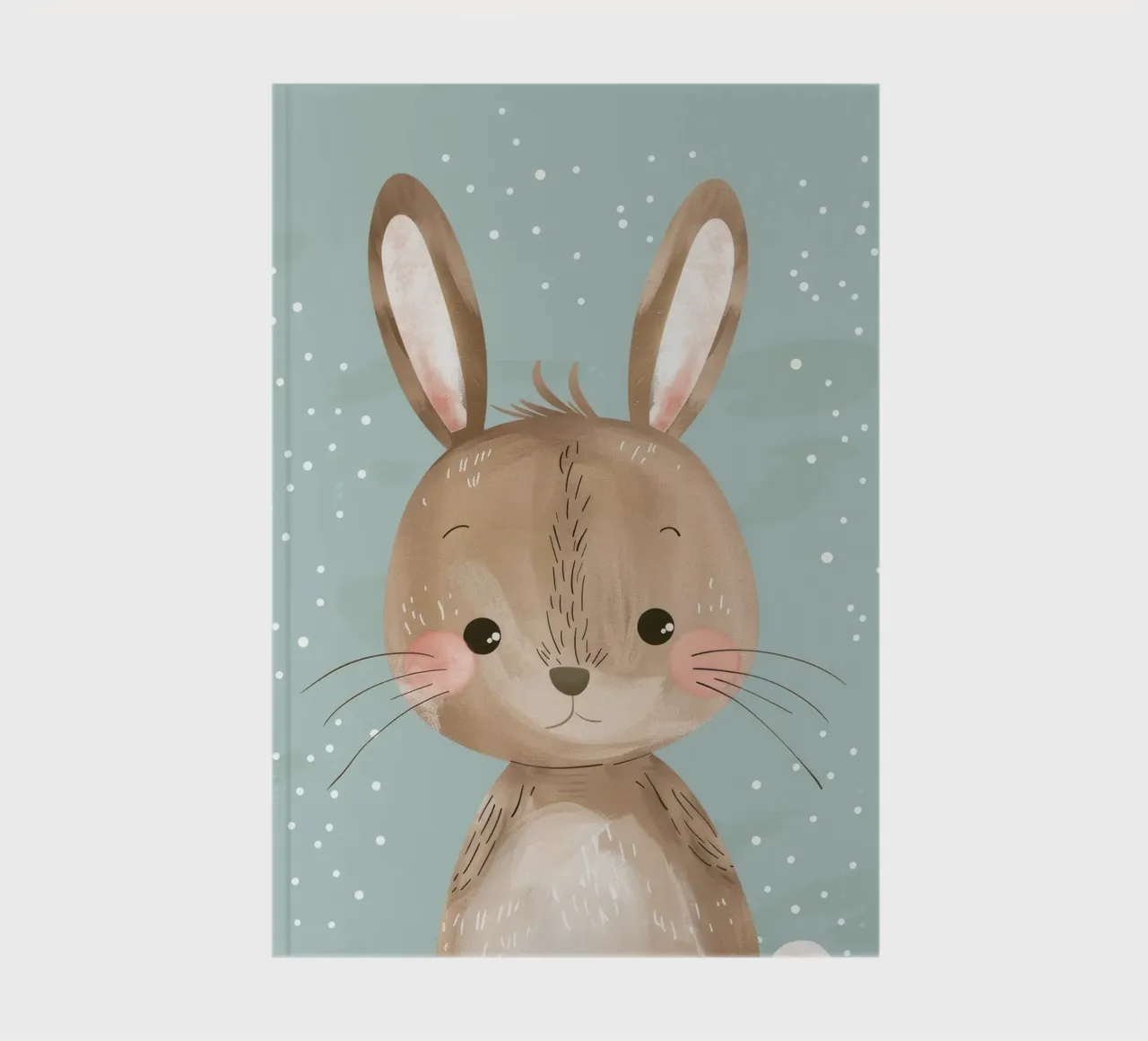 Cute rabbit character with soft features, light blue art notebook by DesignDoodle