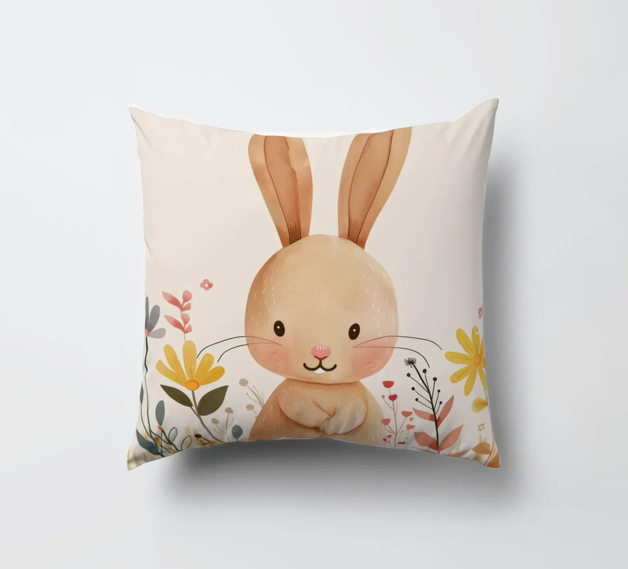 Coniglio stravagante in un giardino circondato da fiori cuscino da DesignDoodle
