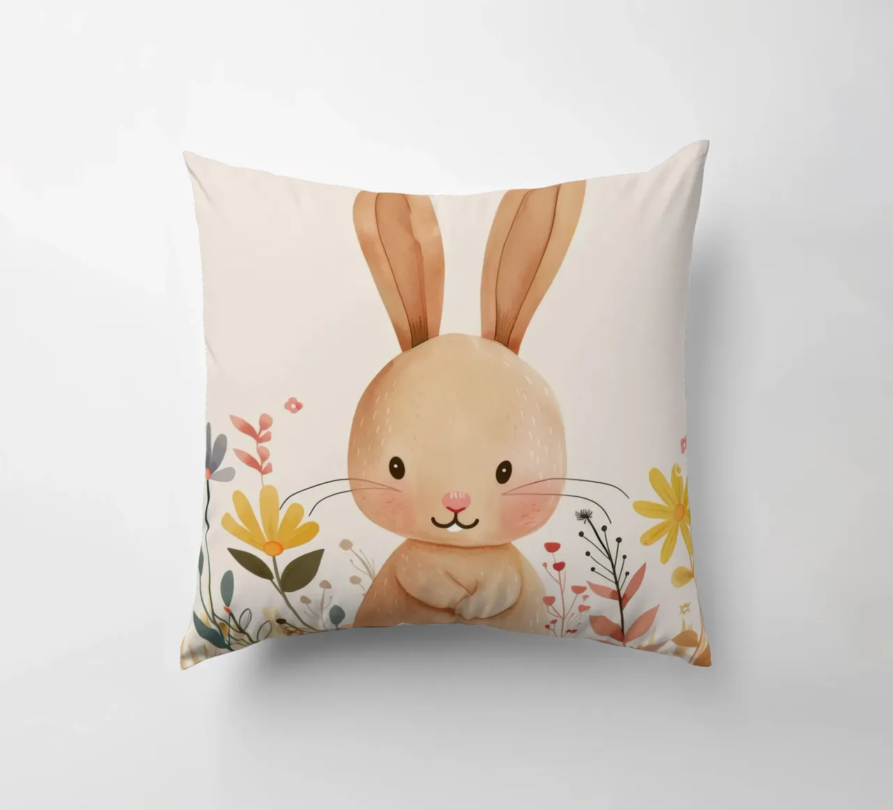 Coniglio stravagante in un giardino circondato da fiori cuscino da DesignDoodle
