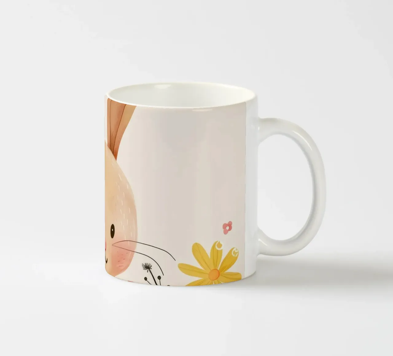 Coniglio stravagante in un giardino circondato da fiori tazza in ceramica da DesignDoodle