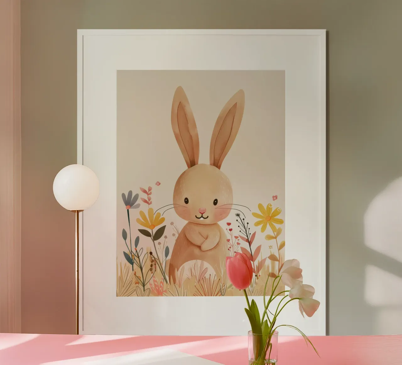 Coniglio stravagante in un giardino circondato da fiori carta hahnemühle da DesignDoodle