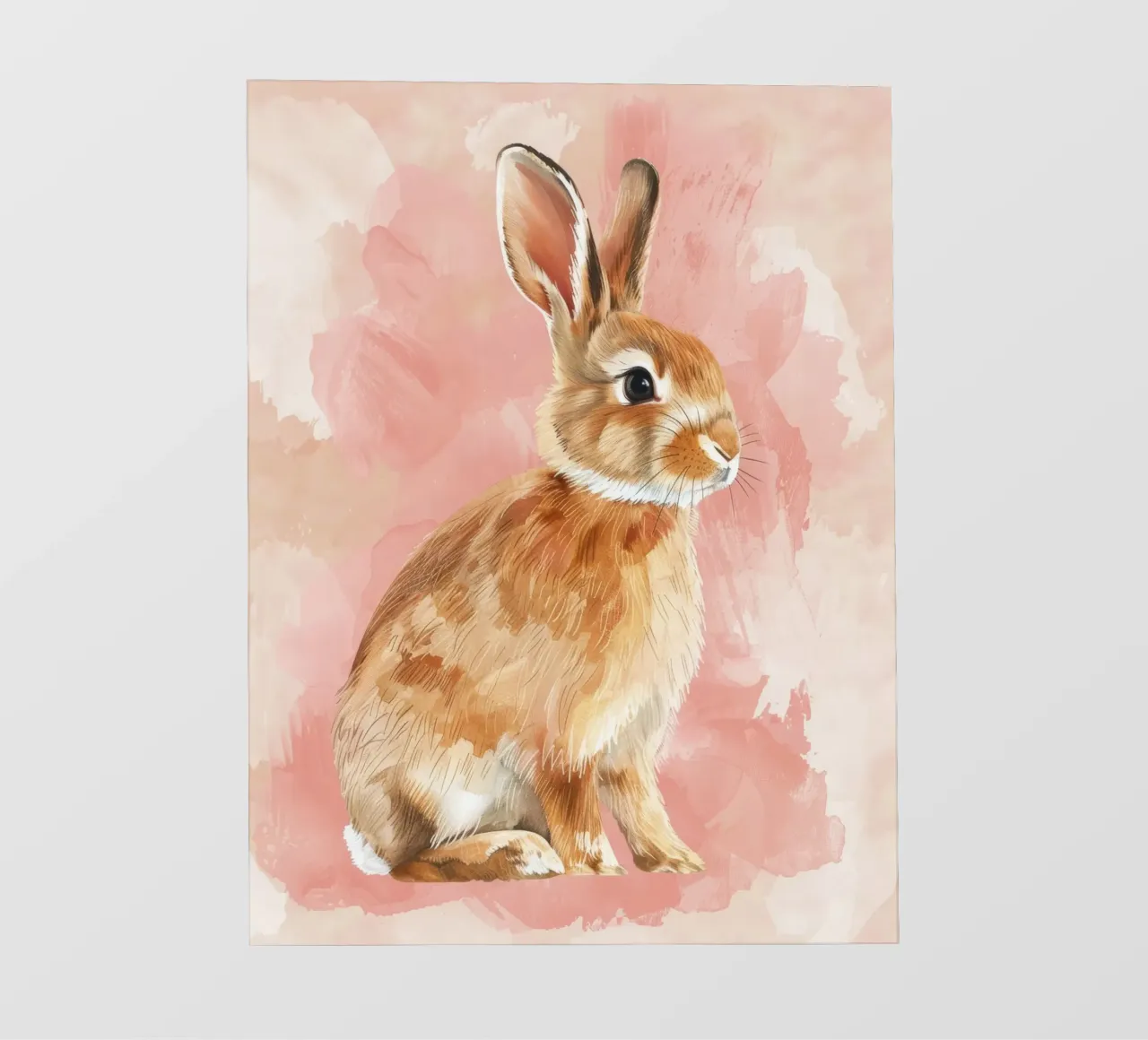 Charming depiction of a rabbit sitting against a soft pastel photo wallpaper by DesignDoodle