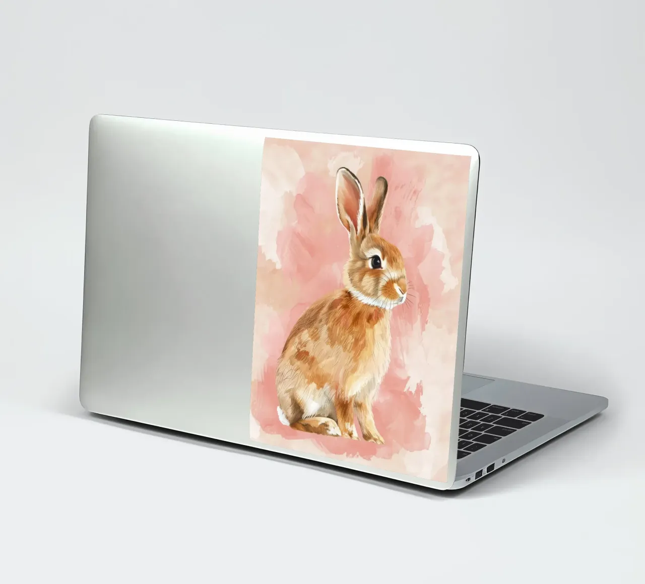 Charming depiction of a rabbit sitting against a soft pastel sticker by DesignDoodle