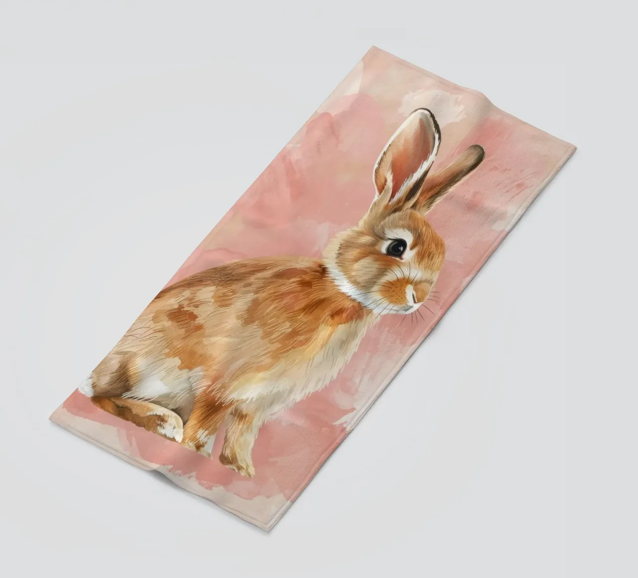 Charming depiction of a rabbit sitting against a soft pastel beach towel by DesignDoodle
