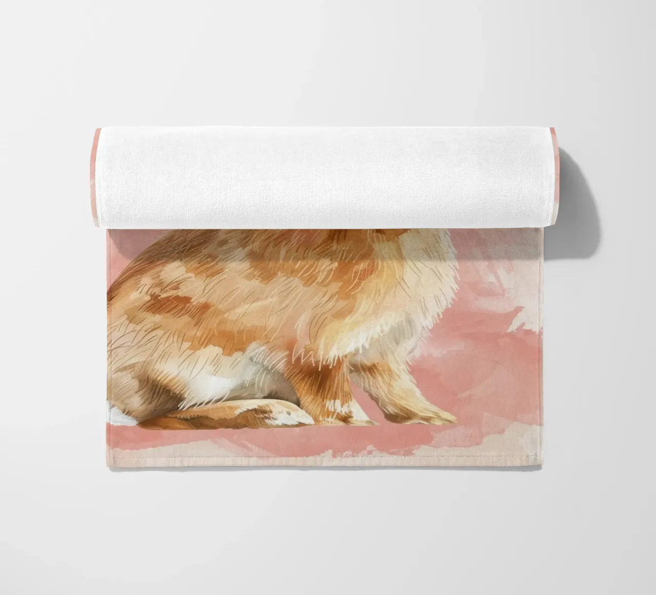 Charming depiction of a rabbit sitting against a soft pastel beach towel by DesignDoodle