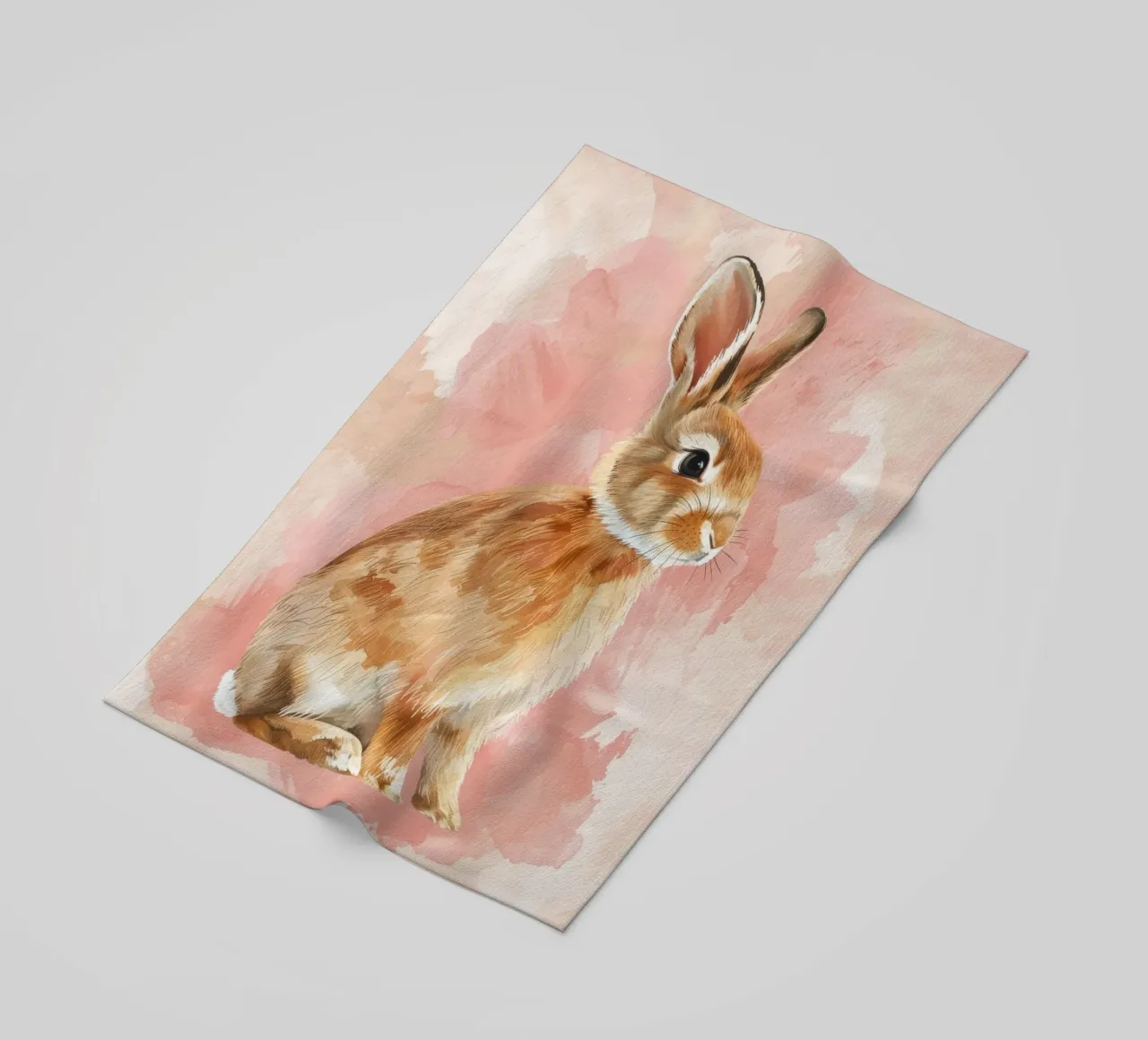 Charming depiction of a rabbit sitting against a soft pastel beach towel by DesignDoodle