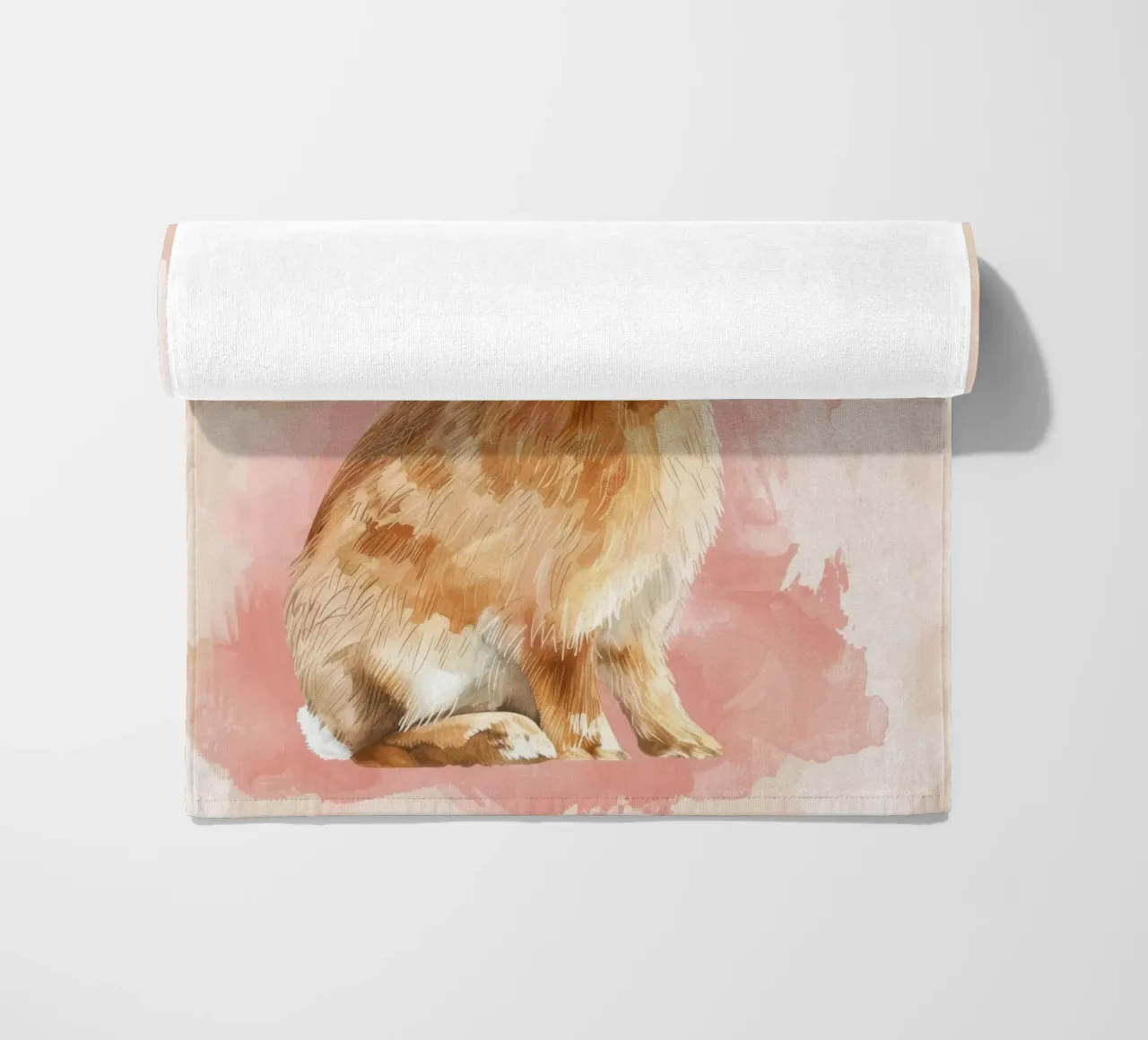 Charming depiction of a rabbit sitting against a soft pastel beach towel by DesignDoodle