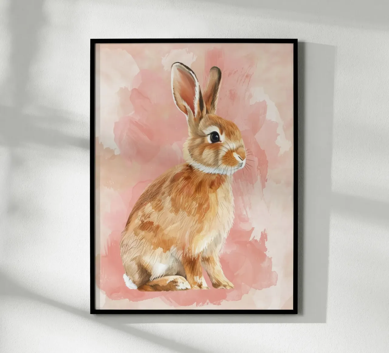 Charming depiction of a rabbit sitting against a soft pastel hahnemühle by DesignDoodle
