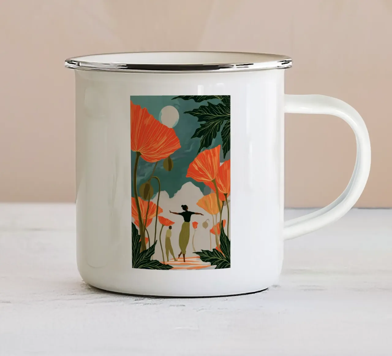 Moonlight in the Poppy Forest tazza in smalto da Clara August