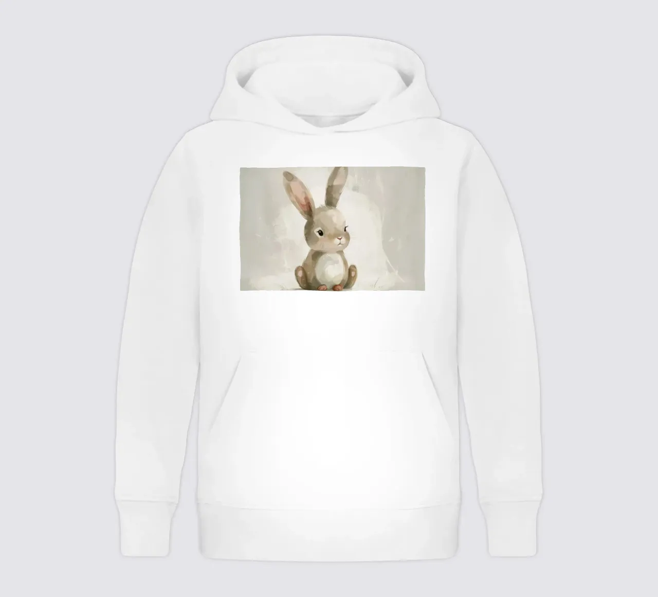 Cute brown bunny sitting on a soft background kids hoodie by DesignDoodle