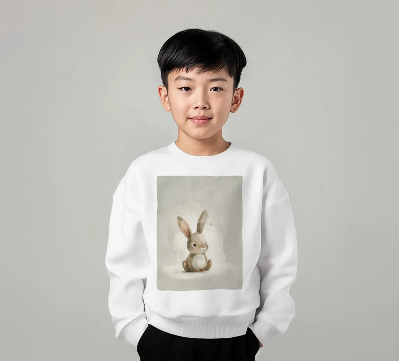 Simpatico coniglietto marrone seduto su uno sfondo morbido felpa bambino da DesignDoodle