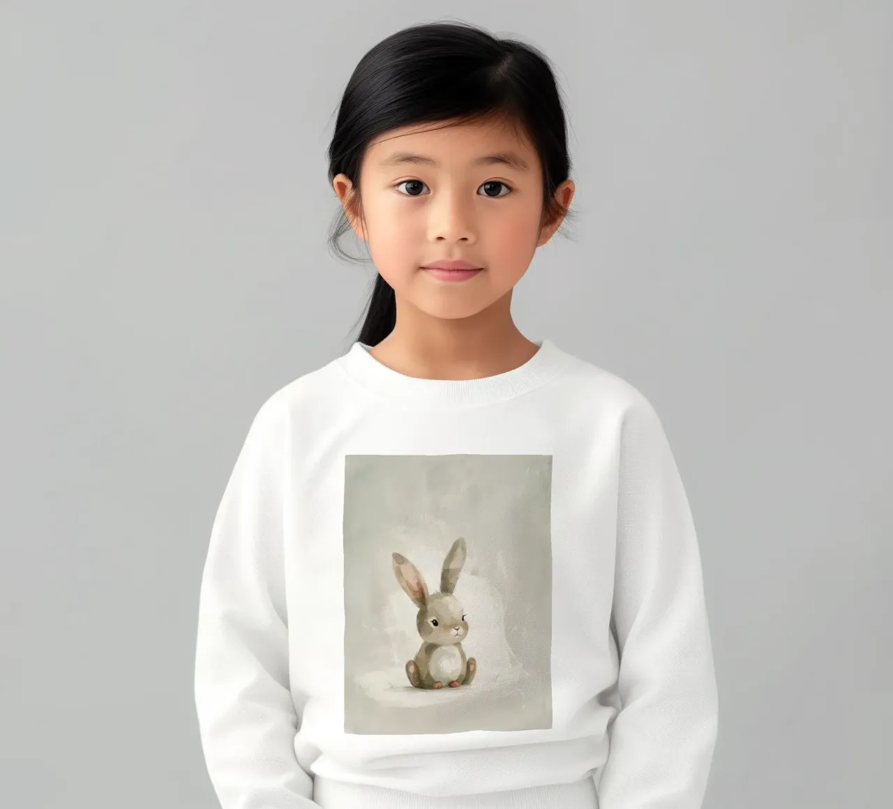 Simpatico coniglietto marrone seduto su uno sfondo morbido felpa bambino da DesignDoodle