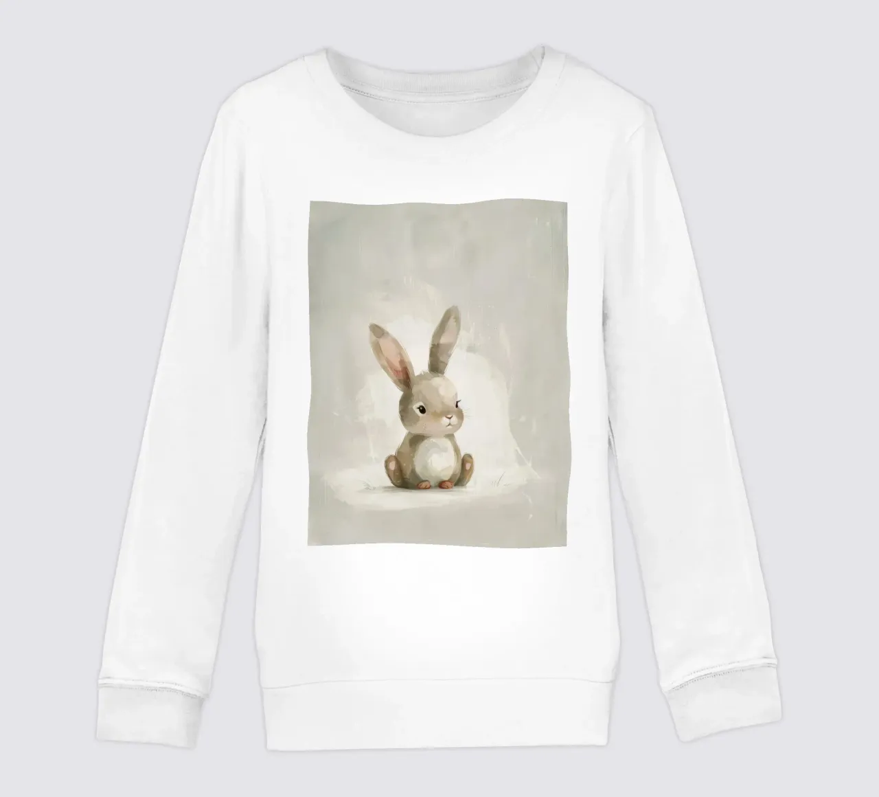 Simpatico coniglietto marrone seduto su uno sfondo morbido felpa bambino da DesignDoodle